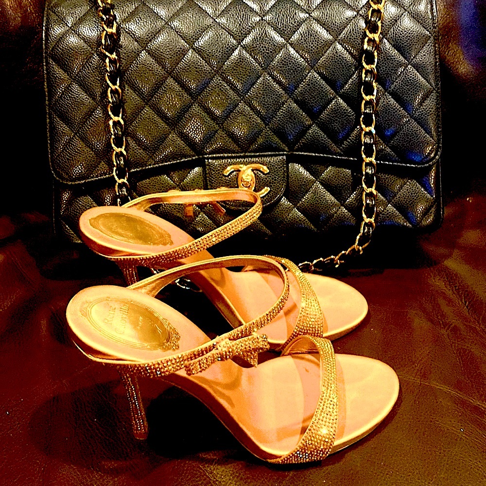 RENE CAOVIILA Gold Crystal Mules